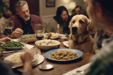 dog at dinner table