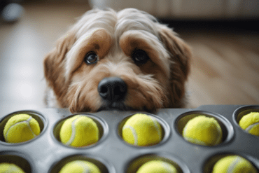 dog playing muffin tin game