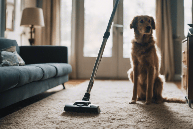 dog near vacuum cleaner
