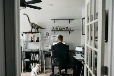 working from home with dog